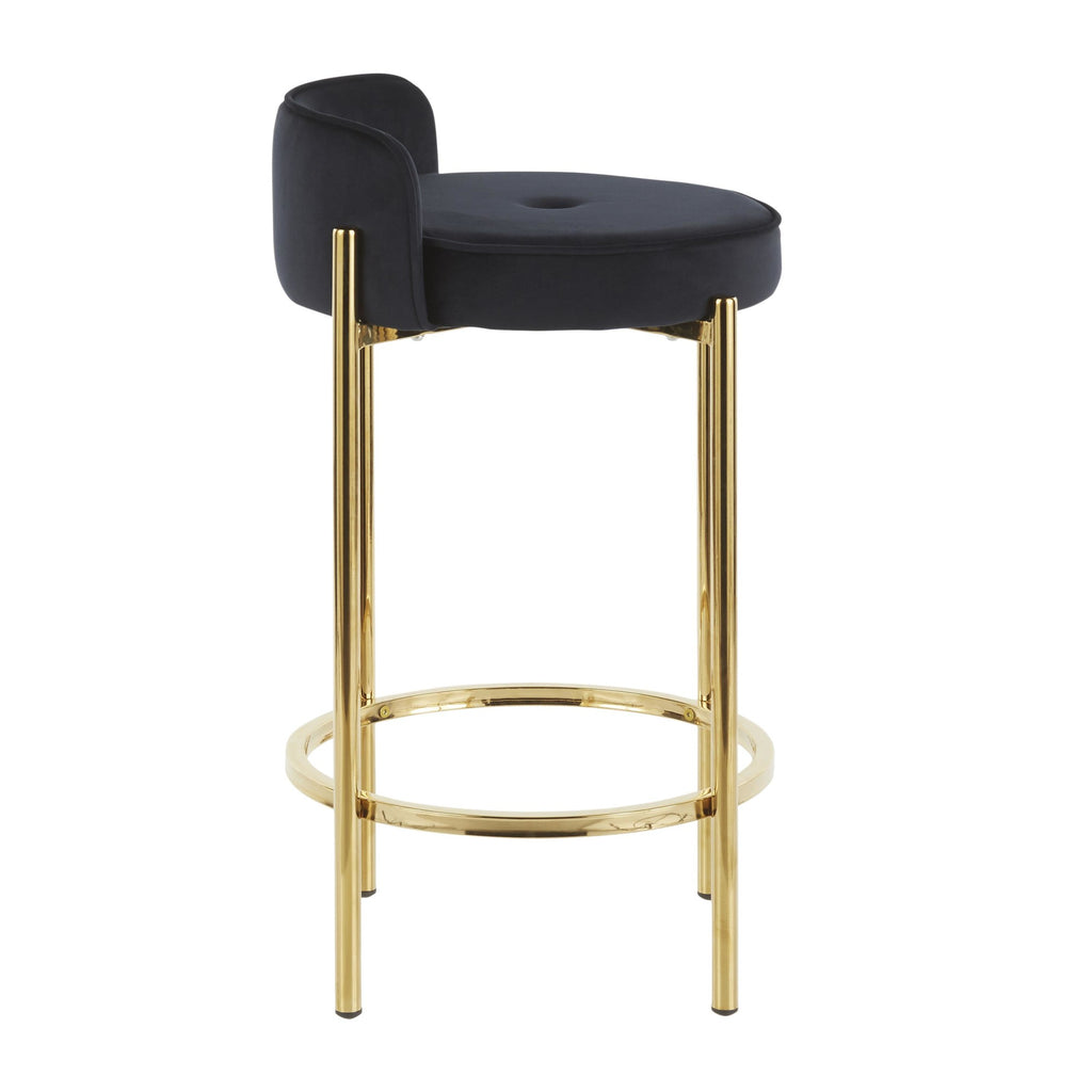 Chloe 26" Fixed-Height Counter Stool - Set of 2 - Gold Metal, Black Velvet