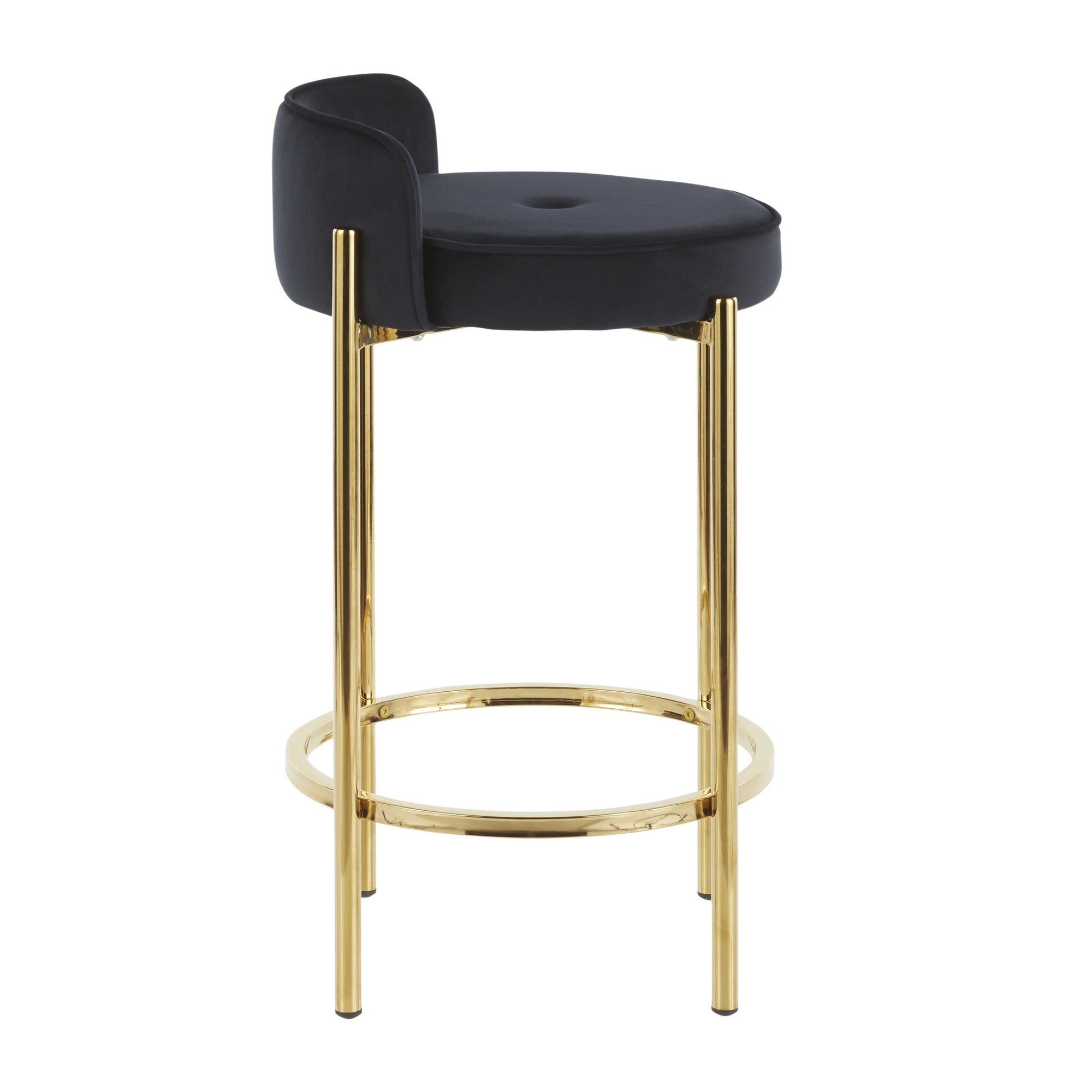 Chloe 26" Fixed-Height Counter Stool - Set of 2 - Gold Metal, Black Velvet