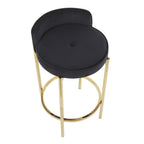 Chloe 26" Fixed-Height Counter Stool - Set of 2 - Gold Metal, Black Velvet