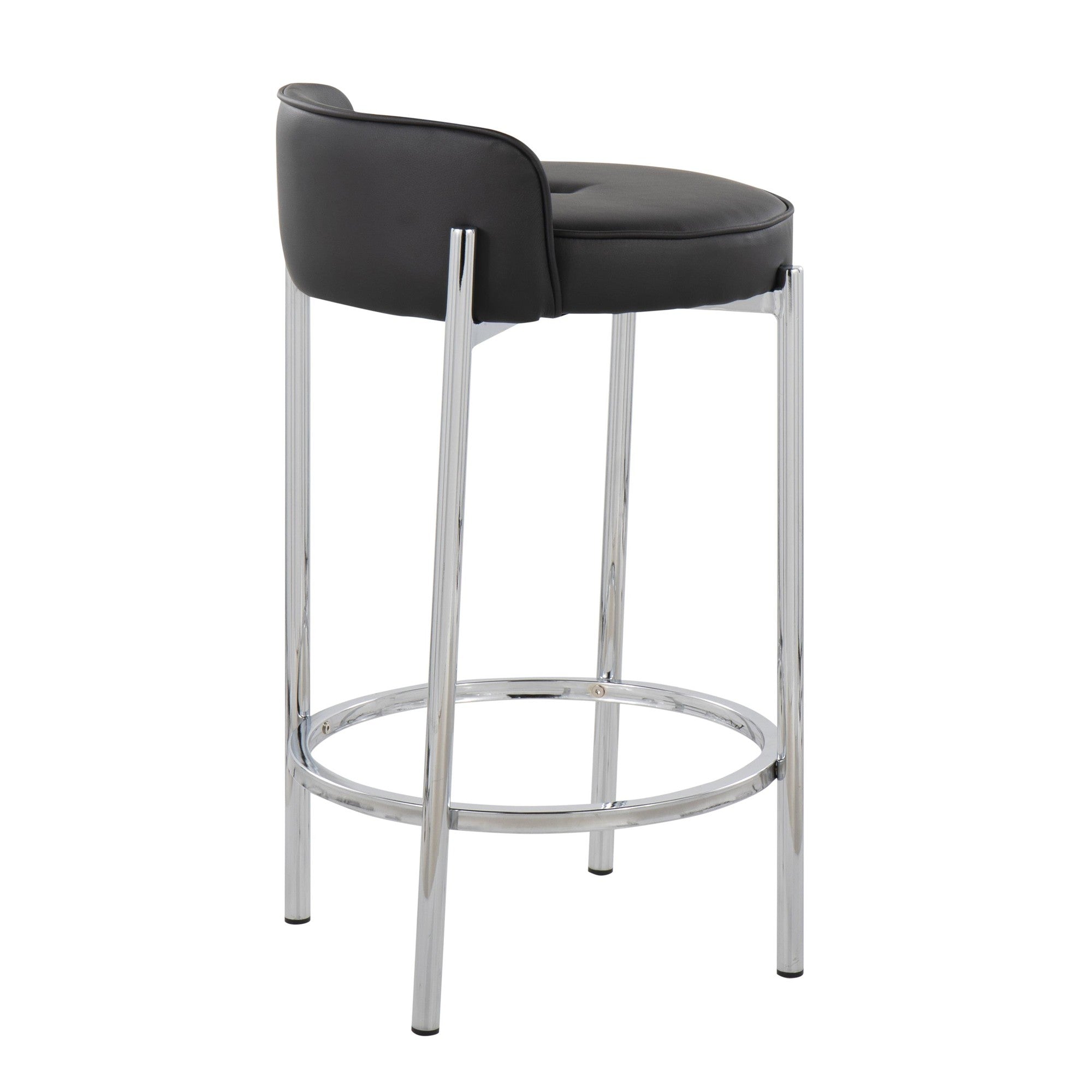 Chloe 26" Fixed-Height Counter Stool - Set of 2 - Chrome, Black PU