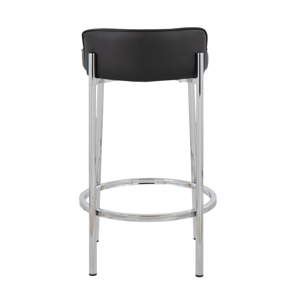 Chloe 26" Fixed-Height Counter Stool - Set of 2 - Chrome, Black PU