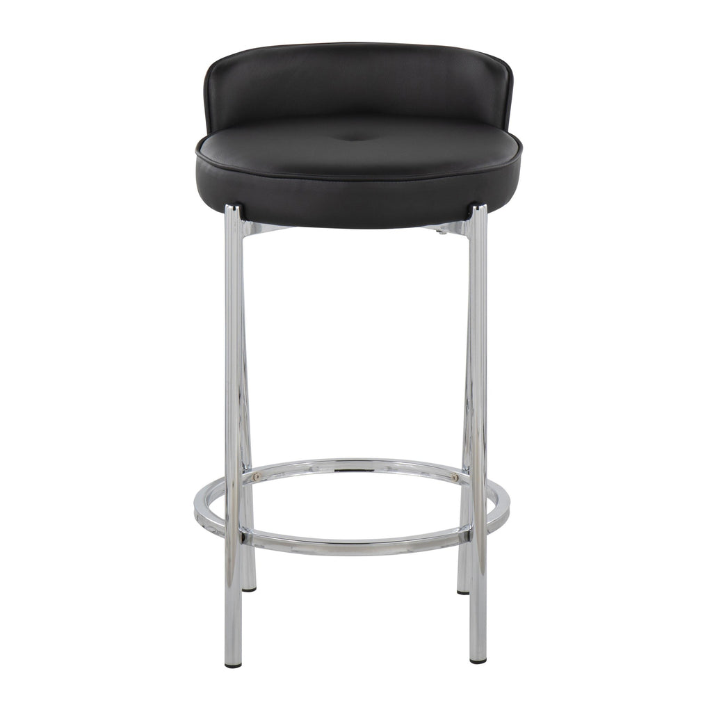 Chloe 26" Fixed-Height Counter Stool - Set of 2 - Chrome, Black PU