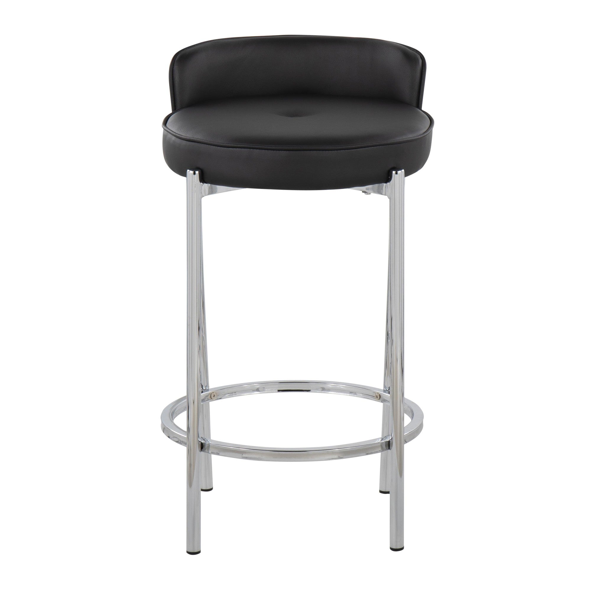 Chloe 26" Fixed-Height Counter Stool - Set of 2 - Chrome, Black PU