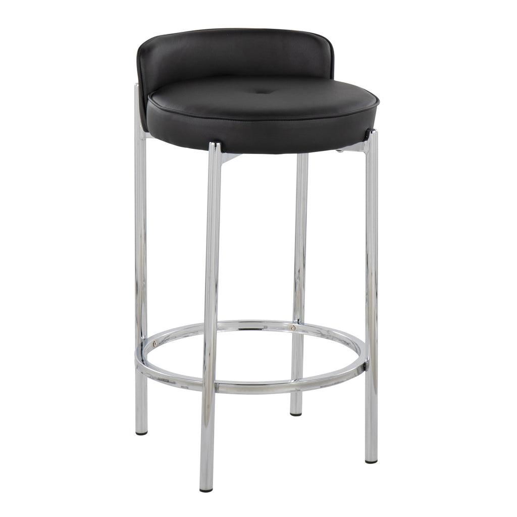 Chloe 26" Fixed-Height Counter Stool - Set of 2 - Chrome, Black PU