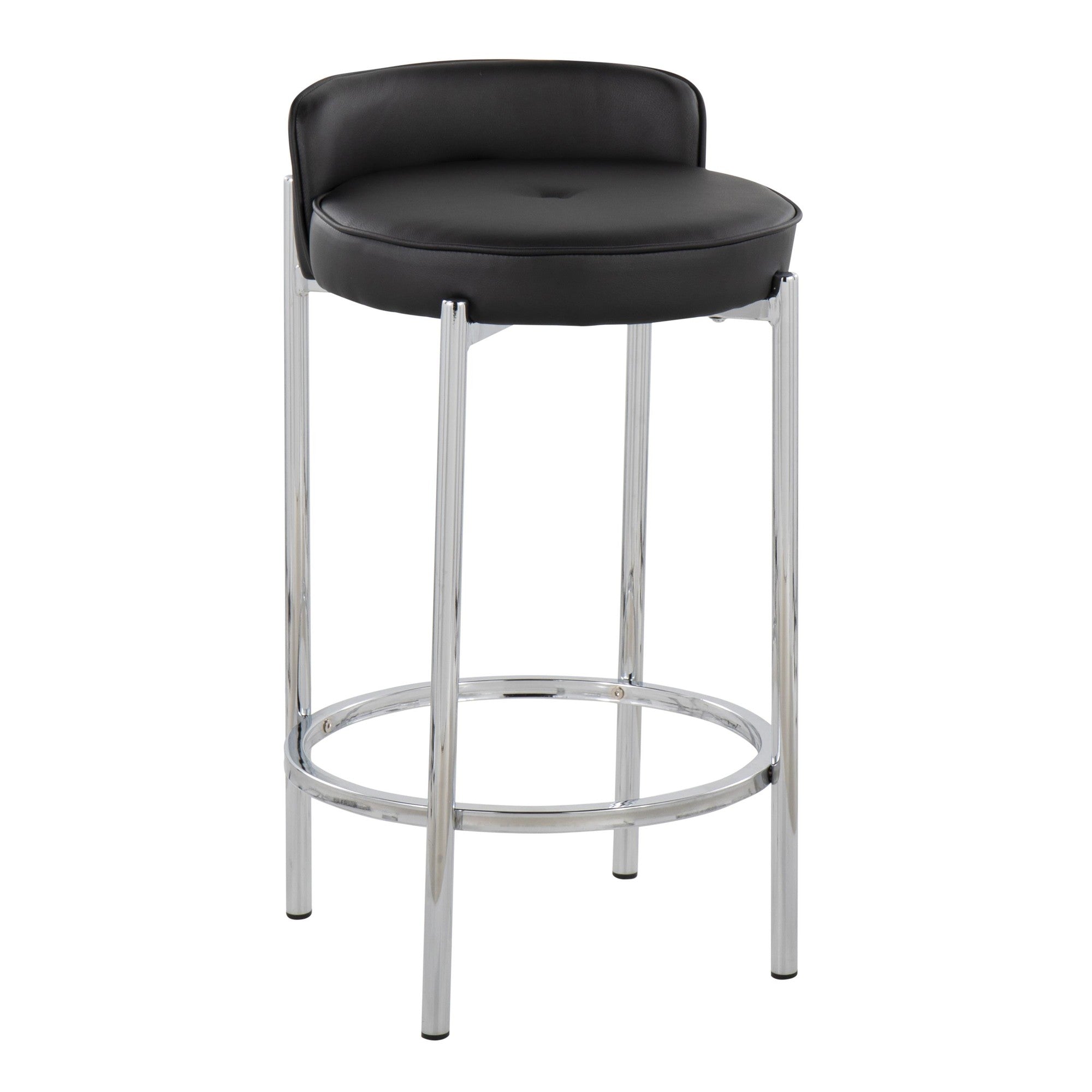 Chloe 26" Fixed-Height Counter Stool - Set of 2 - Chrome, Black PU