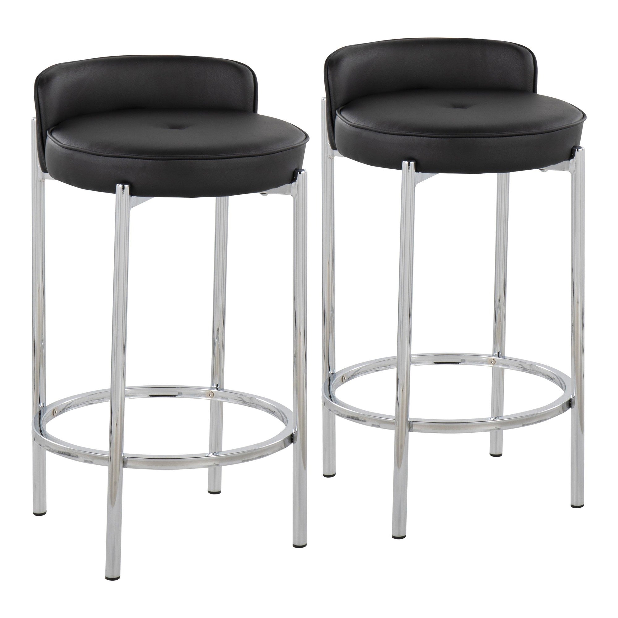 Chloe 26" Fixed-Height Counter Stool - Set of 2 - Chrome, Black PU