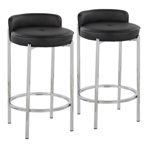Chloe 26" Fixed-Height Counter Stool - Set of 2 - Chrome, Black PU