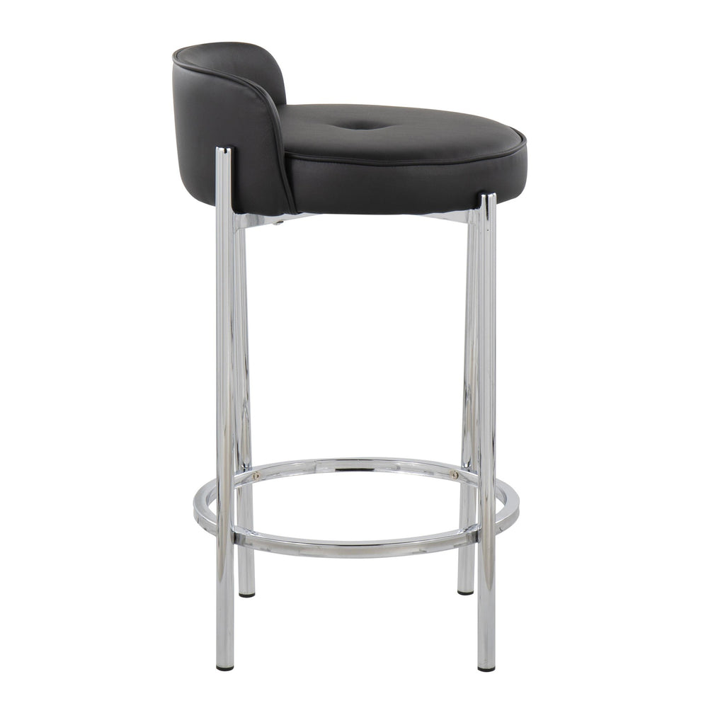 Chloe 26" Fixed-Height Counter Stool - Set of 2 - Chrome, Black PU