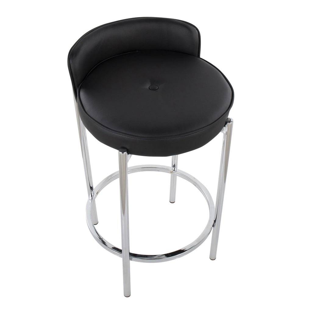 Chloe 26" Fixed-Height Counter Stool - Set of 2 - Chrome, Black PU