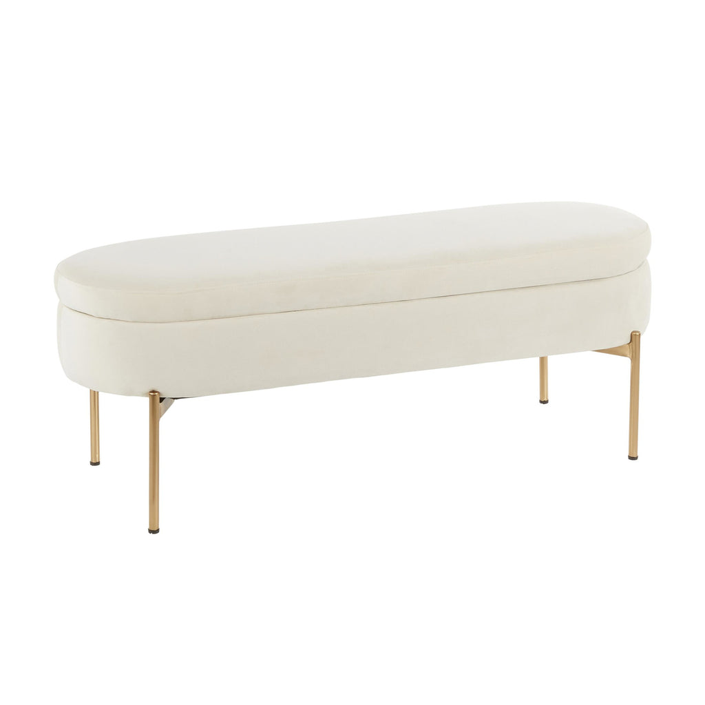 Chloe Storage Bench - Gold Metal, Cream Velvet