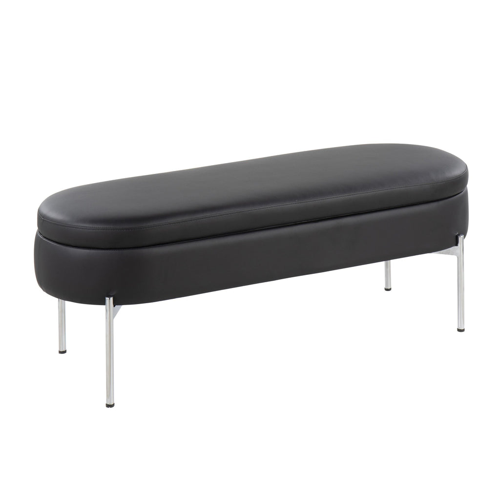Chloe Storage Bench - Chrome, Black PU