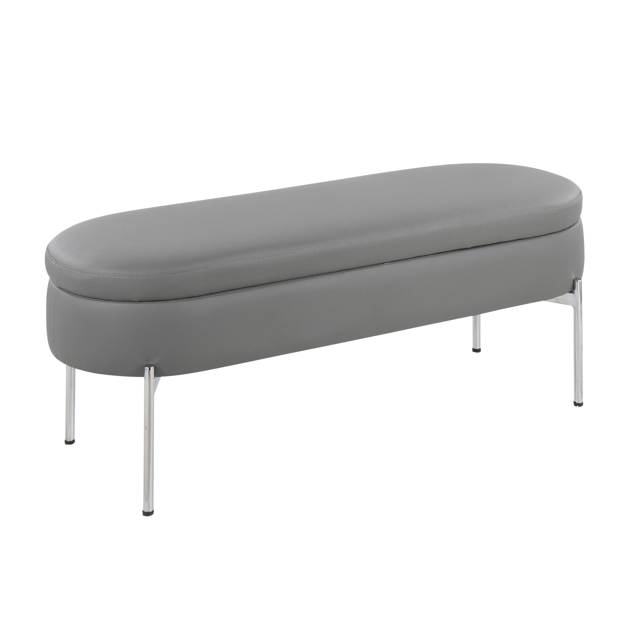 Chloe Storage Bench - Chrome, Grey PU