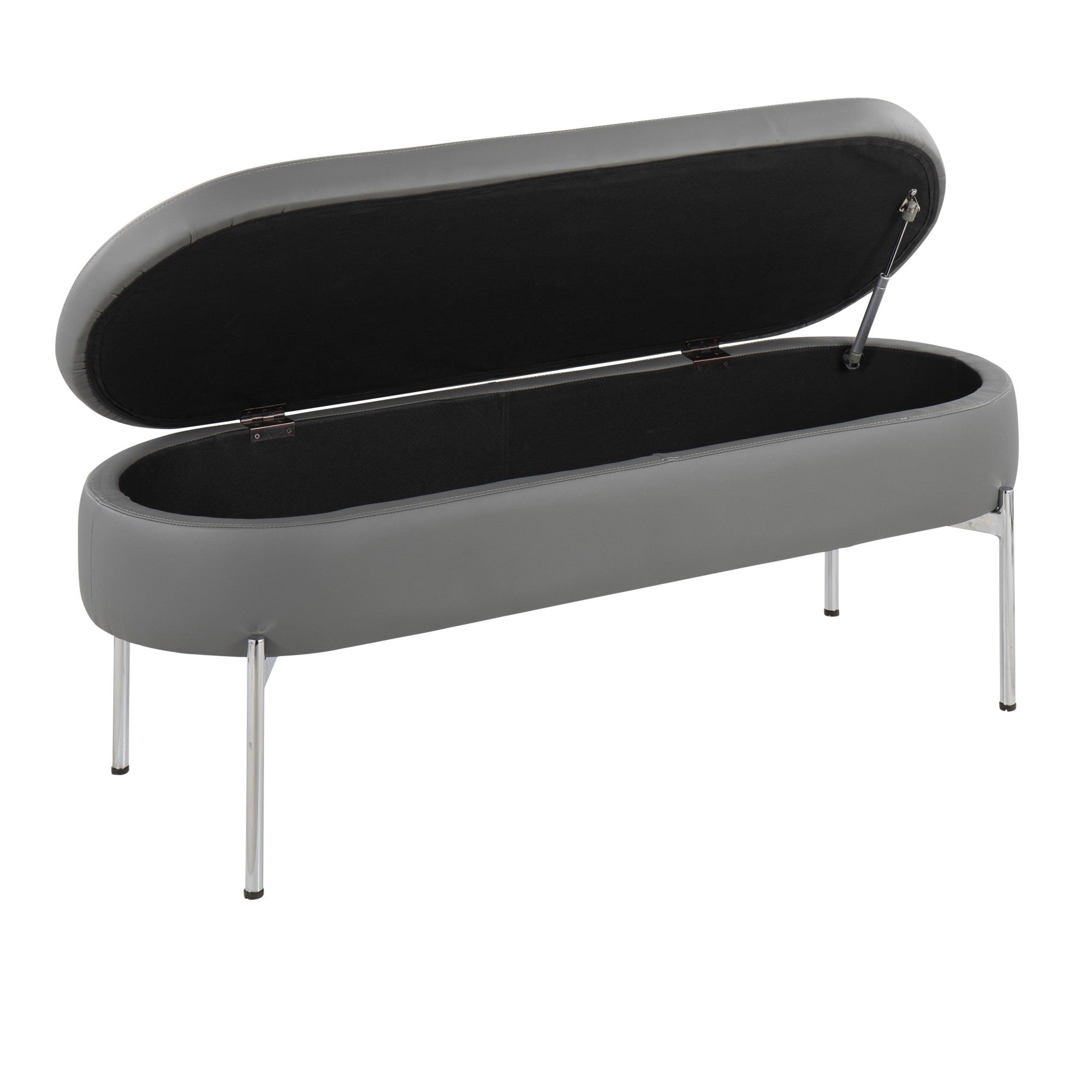 Chloe Storage Bench - Chrome, Grey PU