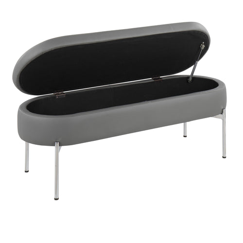 Chloe Storage Bench - Chrome, Grey PU