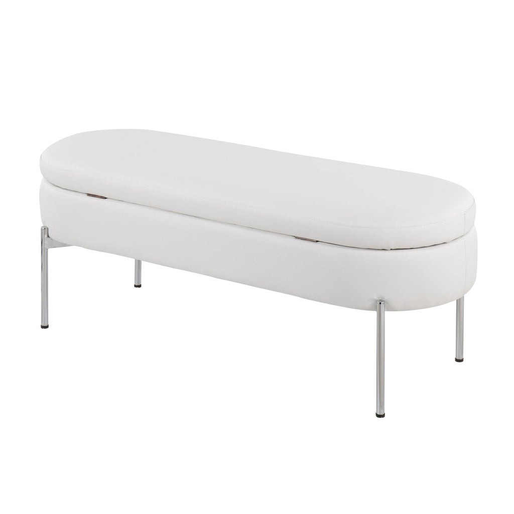 Chloe Storage Bench - Chrome, White PU