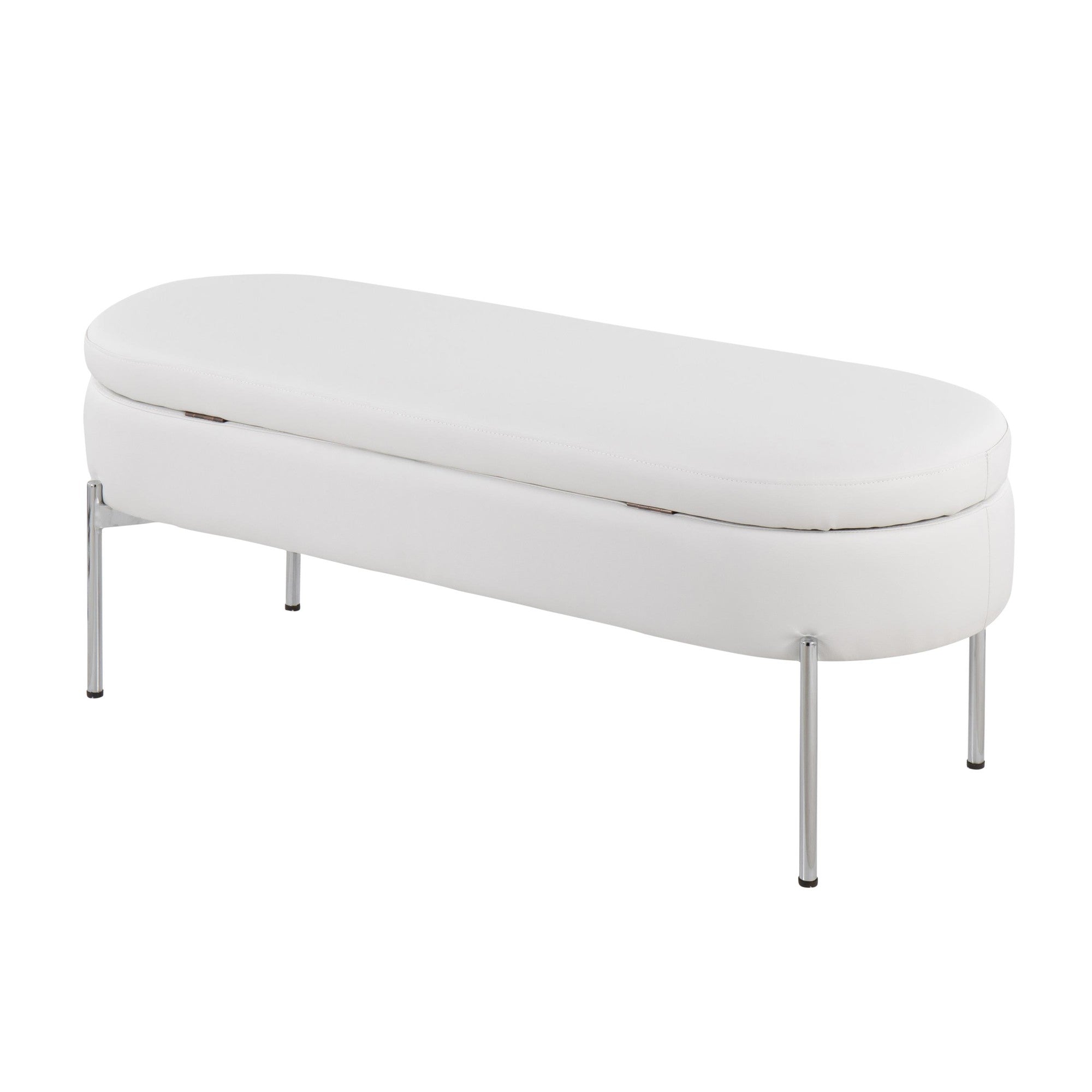 Chloe Storage Bench - Chrome, White PU