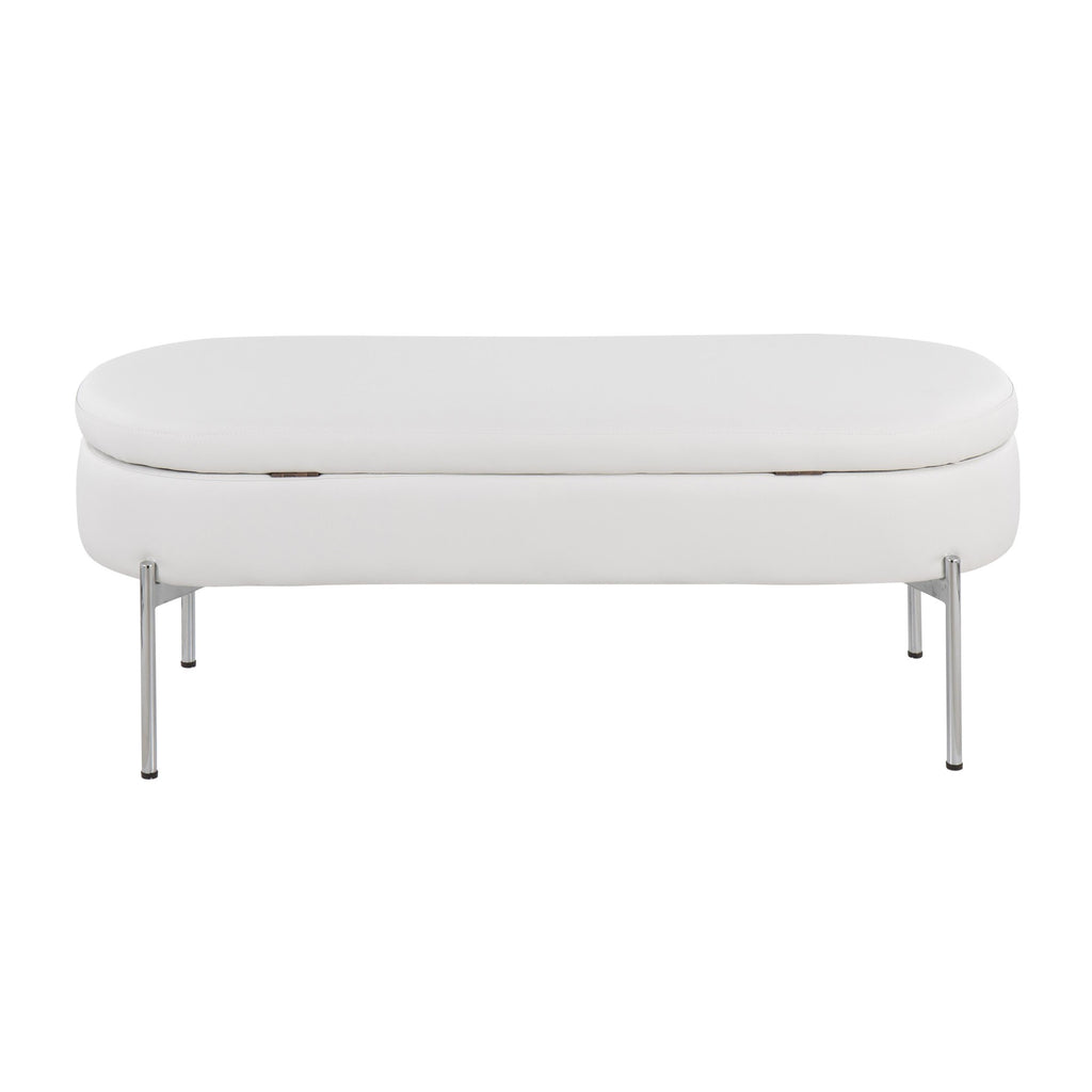 Chloe Storage Bench - Chrome, White PU