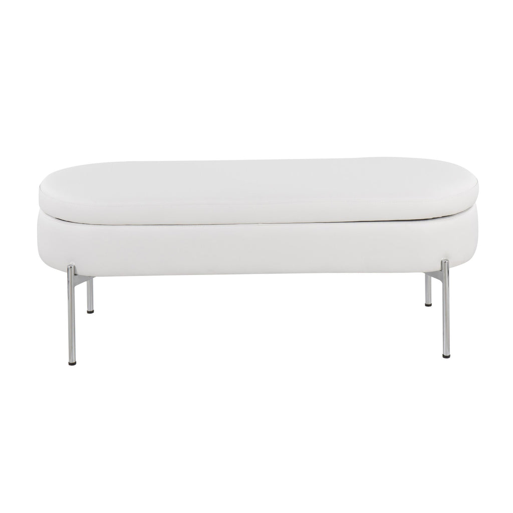 Chloe Storage Bench - Chrome, White PU