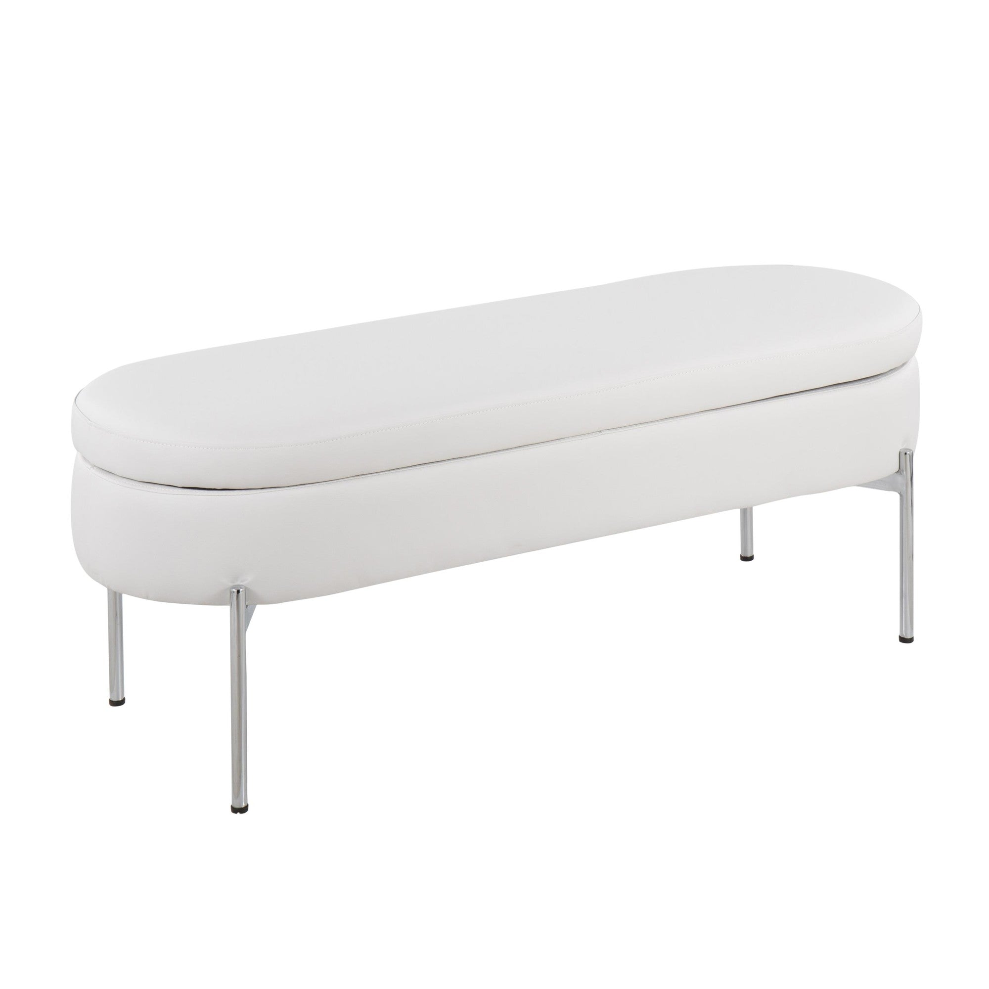 Chloe Storage Bench - Chrome, White PU