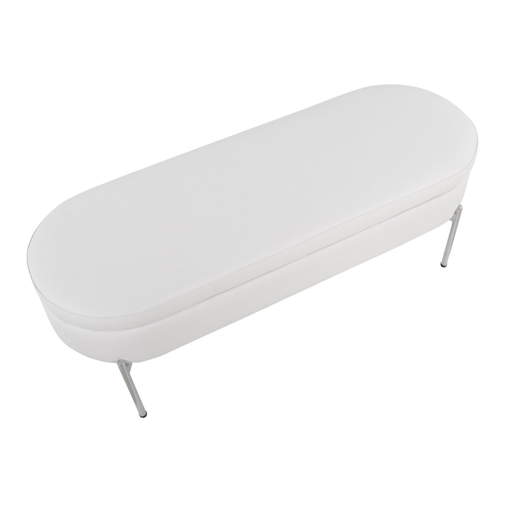 Chloe Storage Bench - Chrome, White PU
