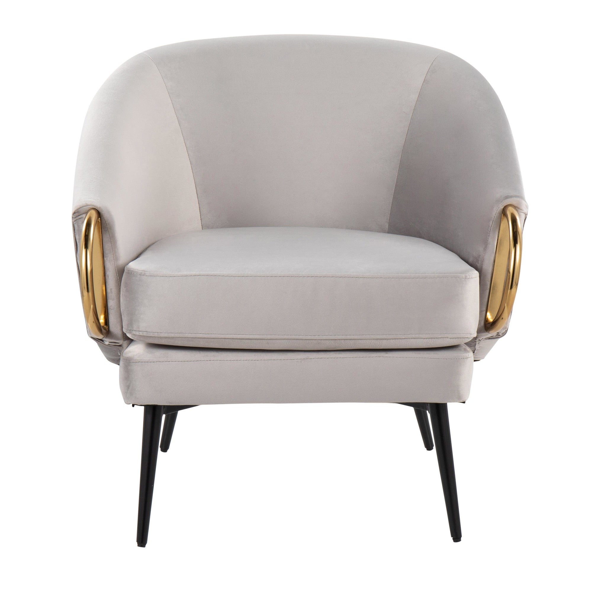 Claire Accent Chair - Black Steel, Silver Velvet, Gold Steel Accents