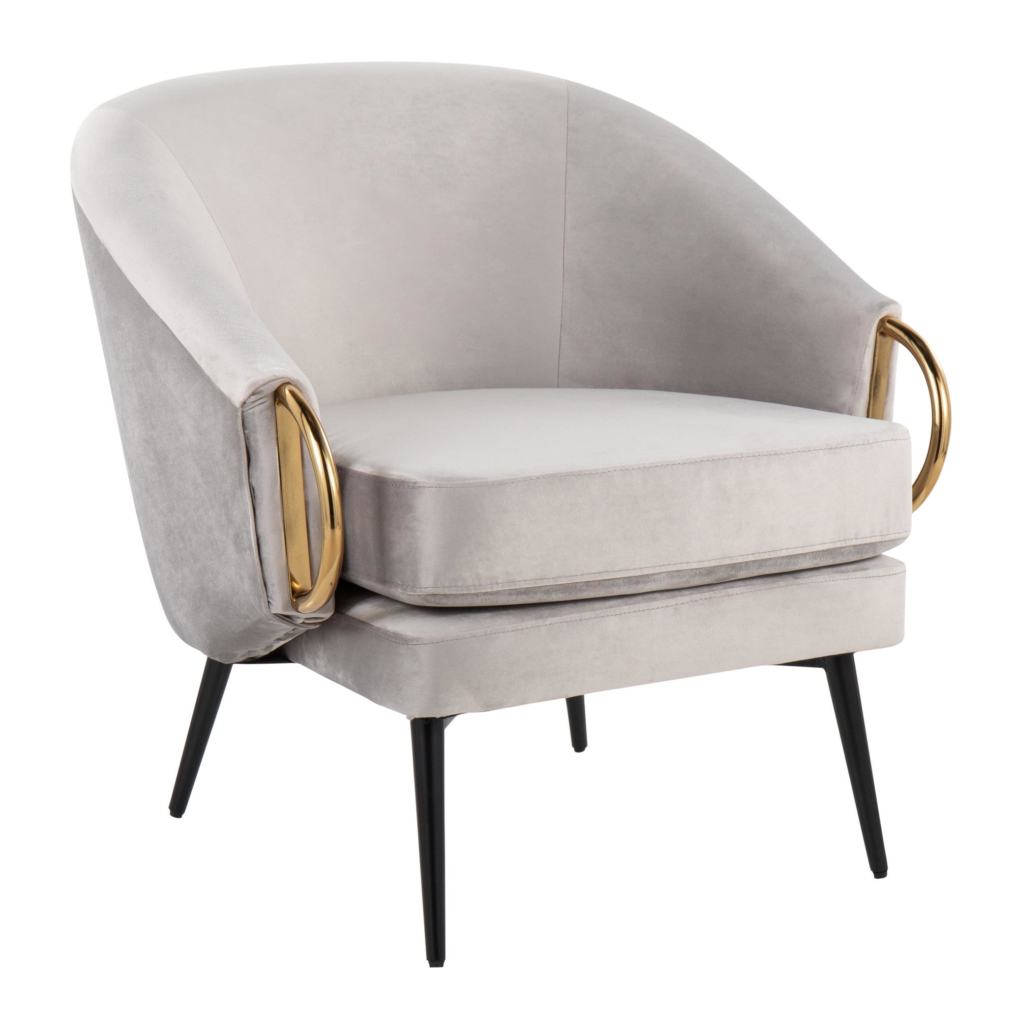 Claire Accent Chair - Black Steel, Silver Velvet, Gold Steel Accents