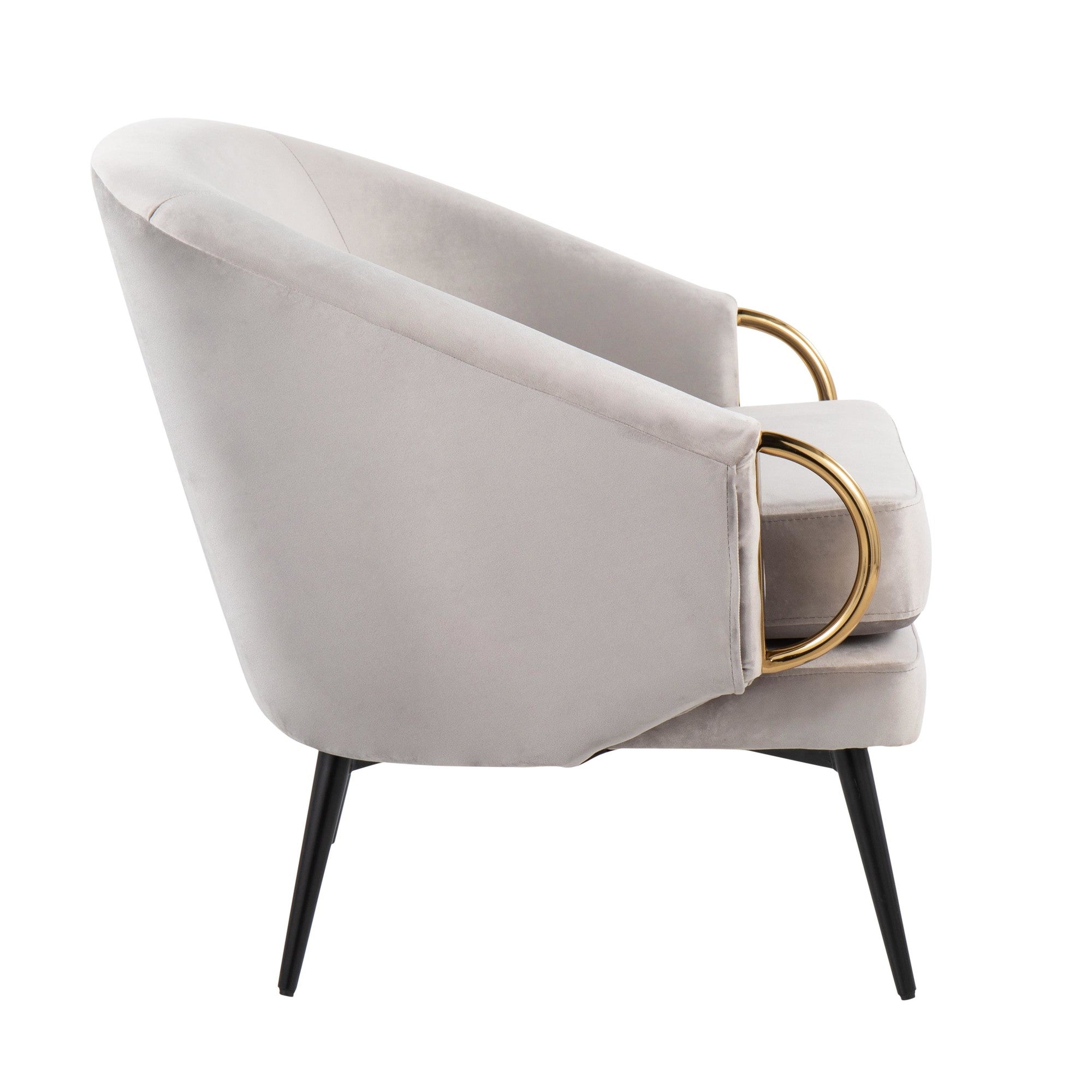 Claire Accent Chair - Black Steel, Silver Velvet, Gold Steel Accents