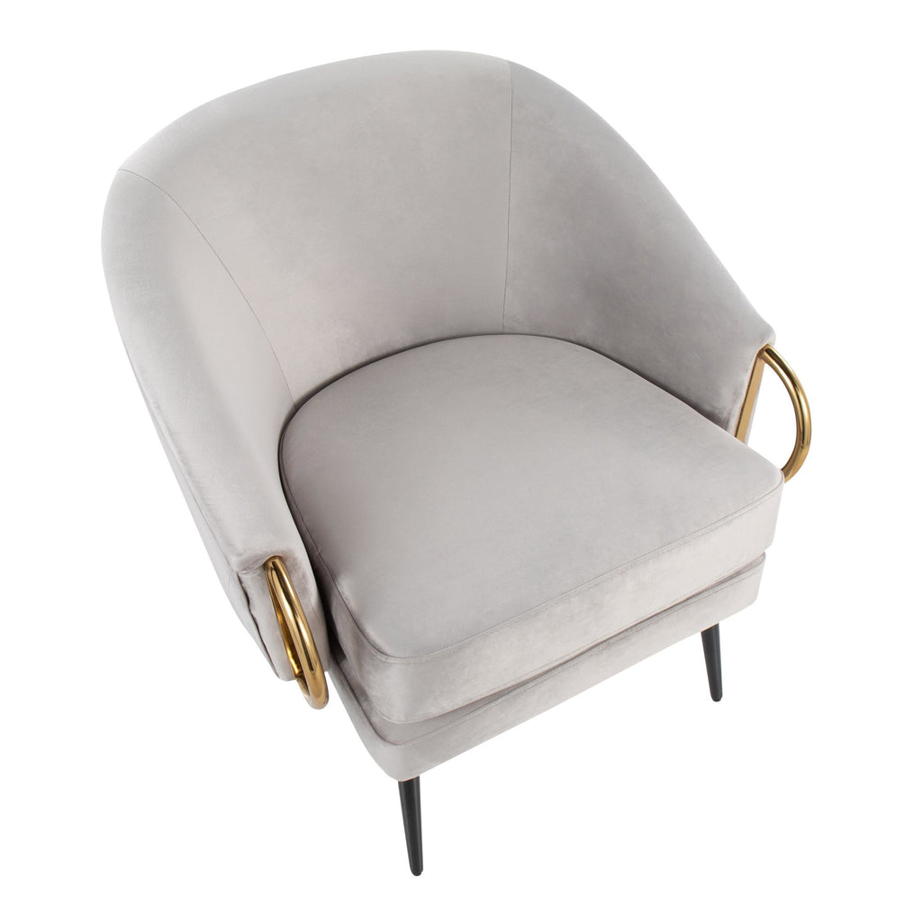 Claire Accent Chair - Black Steel, Silver Velvet, Gold Steel Accents