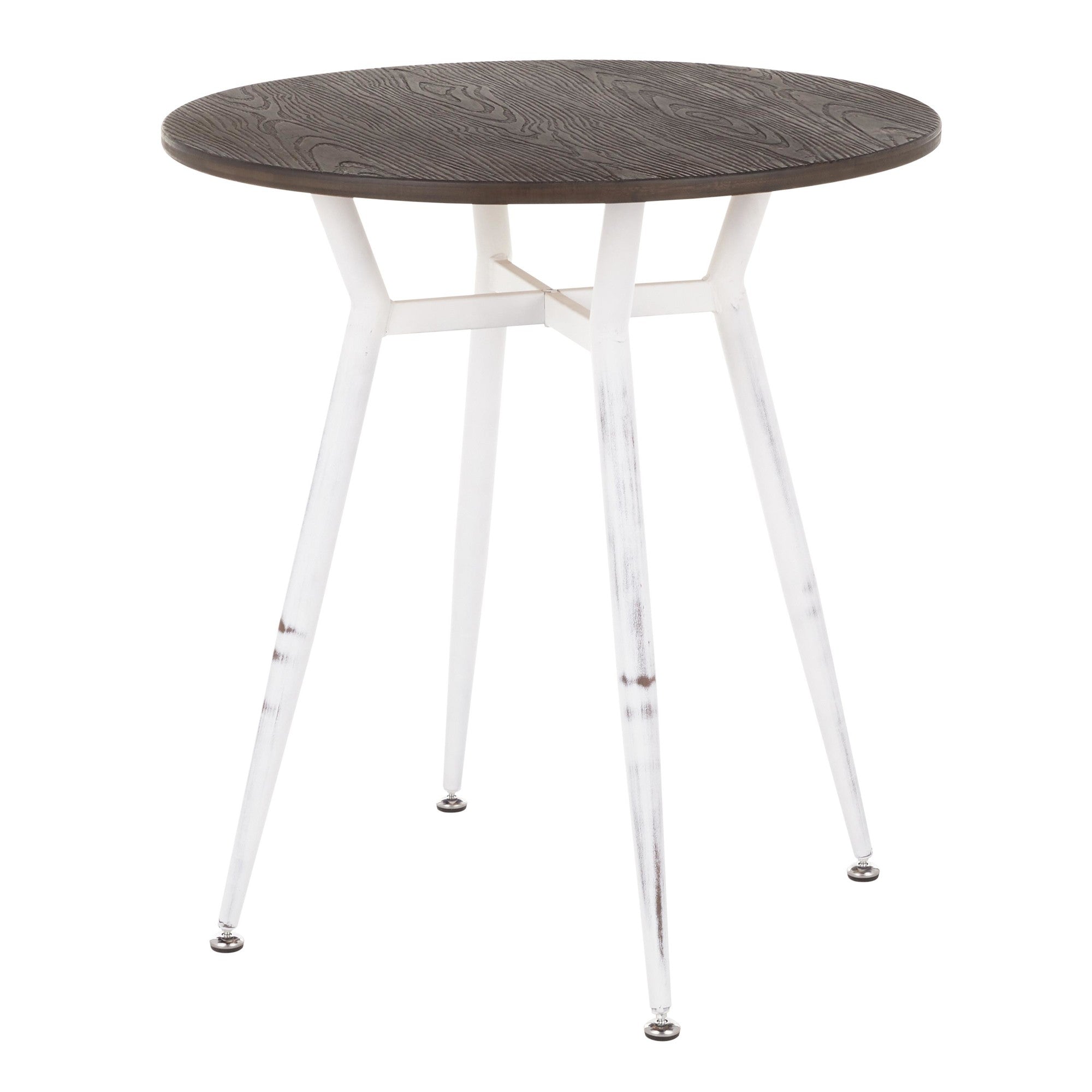 Clara Round Dinette Table - Vintage White Metal, Espresso Bamboo