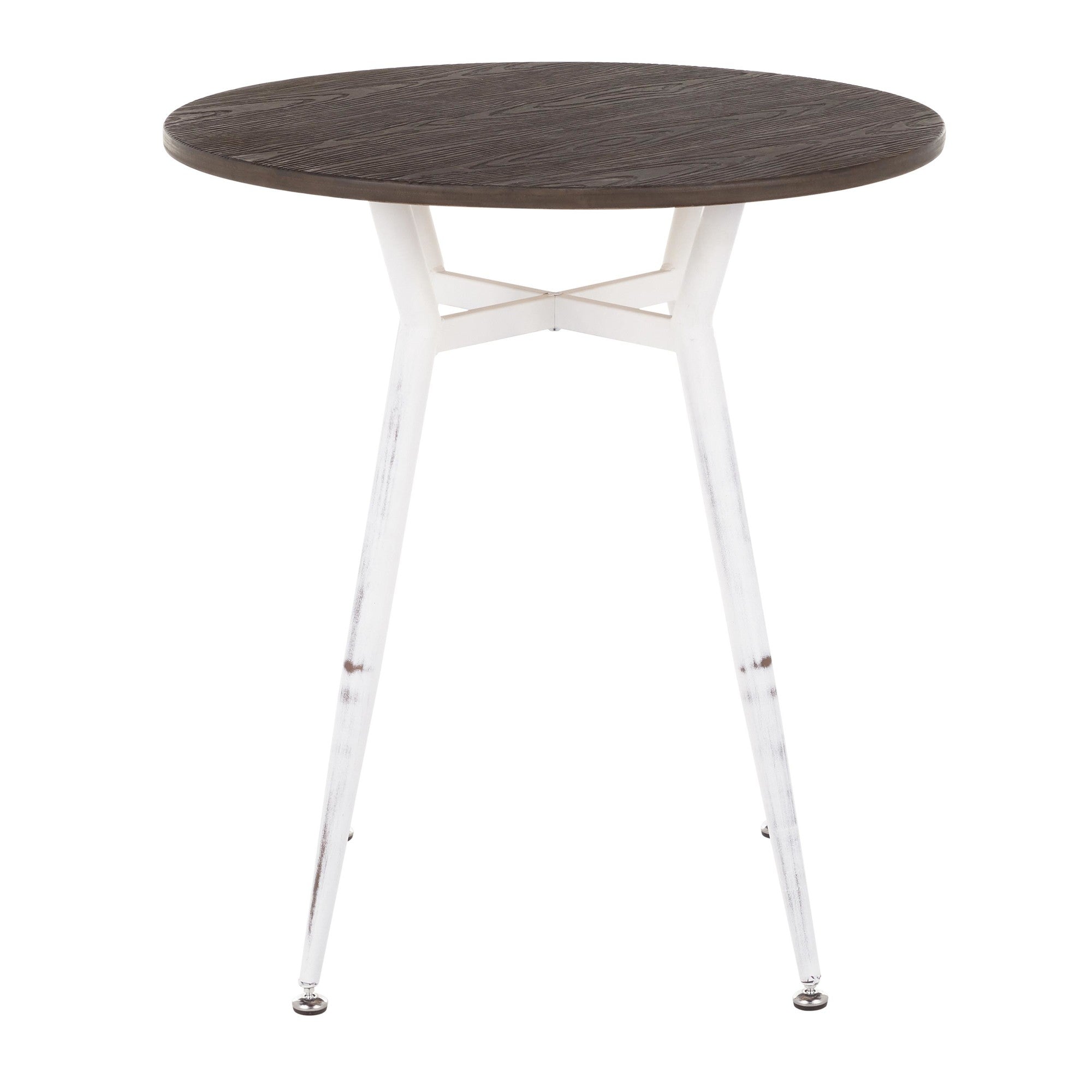 Clara Round Dinette Table - Vintage White Metal, Espresso Bamboo