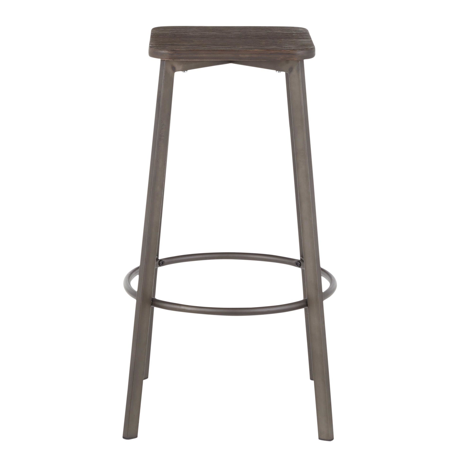 Clara Square 30" Fixed-Height Barstool - Set of 2 - Antique Metal, Espresso Bamboo