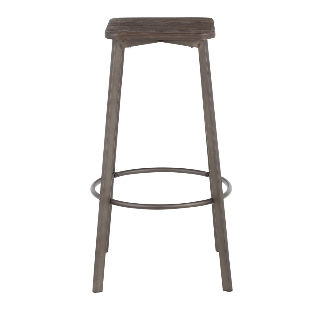 Clara Square 30" Fixed-Height Barstool - Set of 2 - Antique Metal, Espresso Bamboo