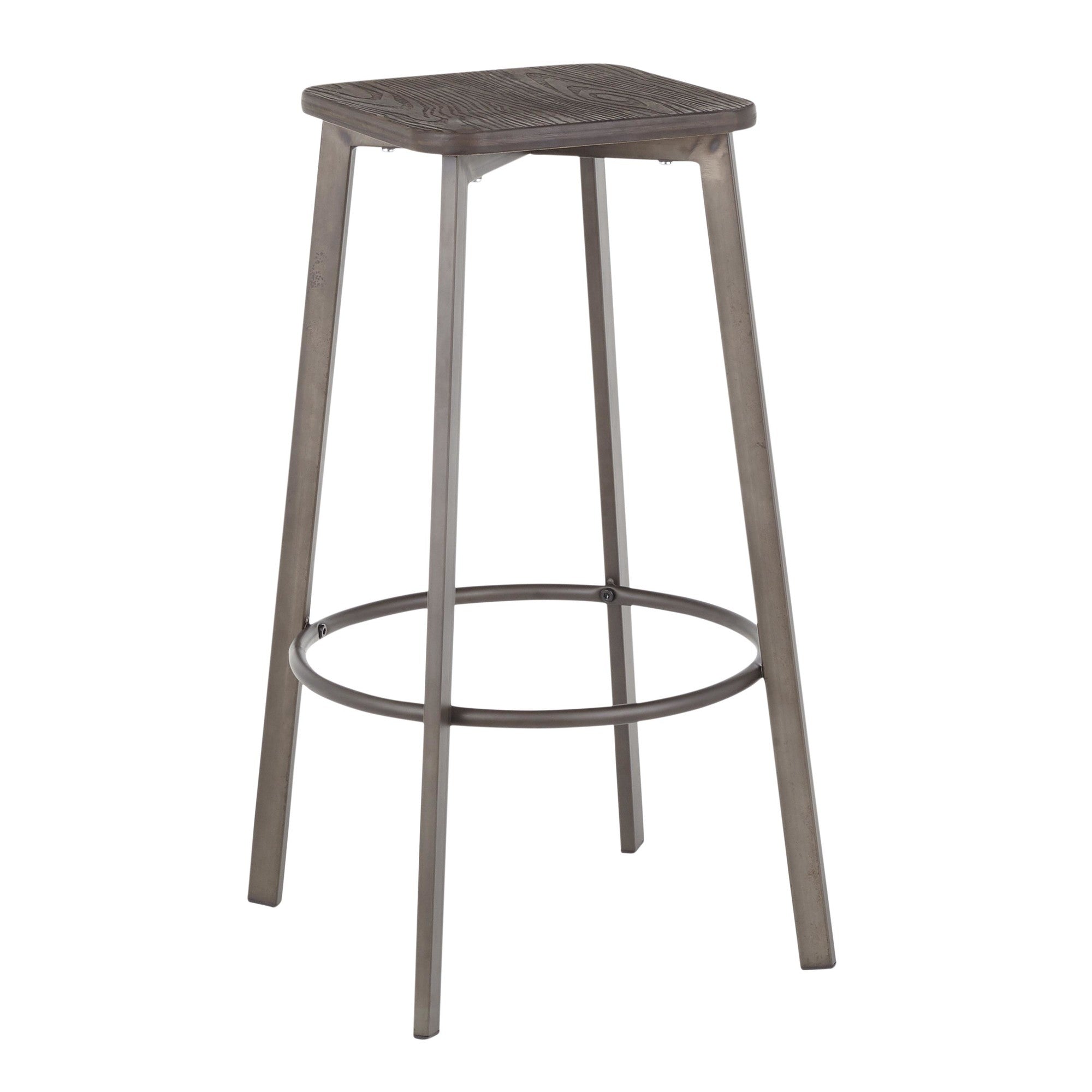 Clara Square 30" Fixed-Height Barstool - Set of 2 - Antique Metal, Espresso Bamboo