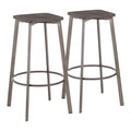 Clara Square 30" Fixed-Height Barstool - Set of 2 - Antique Metal, Espresso Bamboo