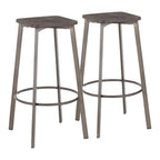 Clara Square 30" Fixed-Height Barstool - Set of 2 - Antique Metal, Espresso Bamboo