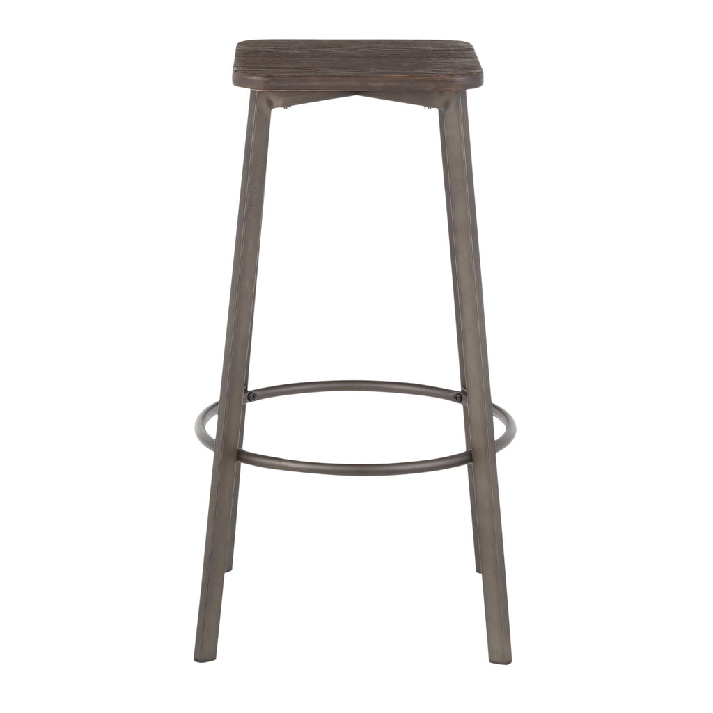 Clara Square 30" Fixed-Height Barstool - Set of 2 - Antique Metal, Espresso Bamboo