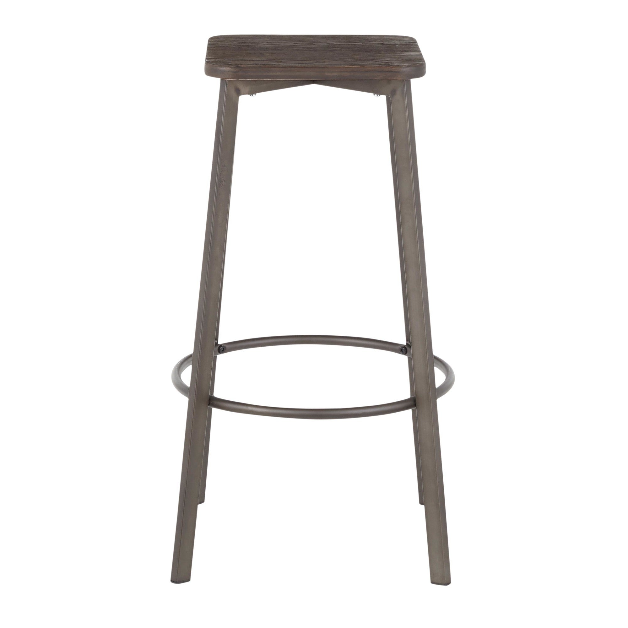 Clara Square 30" Fixed-Height Barstool - Set of 2 - Antique Metal, Espresso Bamboo