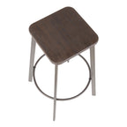 Clara Square 30" Fixed-Height Barstool - Set of 2 - Antique Metal, Espresso Bamboo