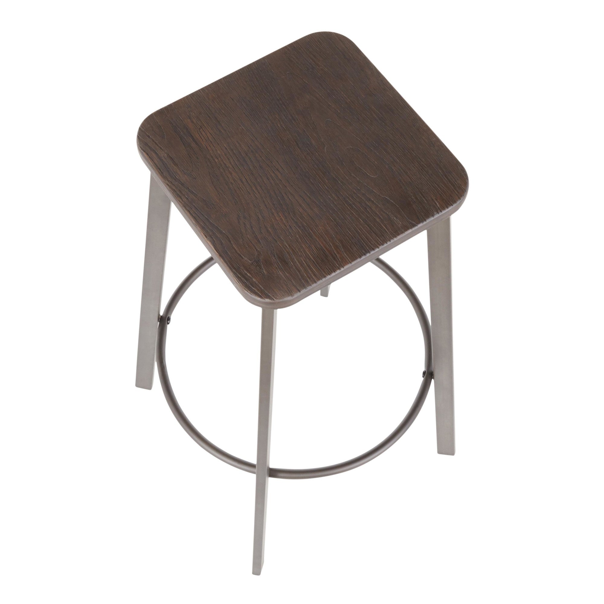 Clara Square 30" Fixed-Height Barstool - Set of 2 - Antique Metal, Espresso Bamboo