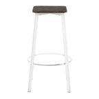 Clara Square 30" Fixed-Height Barstool - Set of 2 - Vintage White Metal, Espresso Bamboo