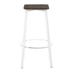 Clara Square 30" Fixed-Height Barstool - Set of 2 - Vintage White Metal, Espresso Bamboo