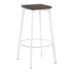 Clara Square 30" Fixed-Height Barstool - Set of 2 - Vintage White Metal, Espresso Bamboo