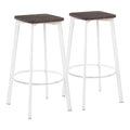 Clara Square 30" Fixed-Height Barstool - Set of 2 - Vintage White Metal, Espresso Bamboo