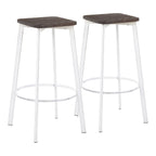 Clara Square 30" Fixed-Height Barstool - Set of 2 - Vintage White Metal, Espresso Bamboo
