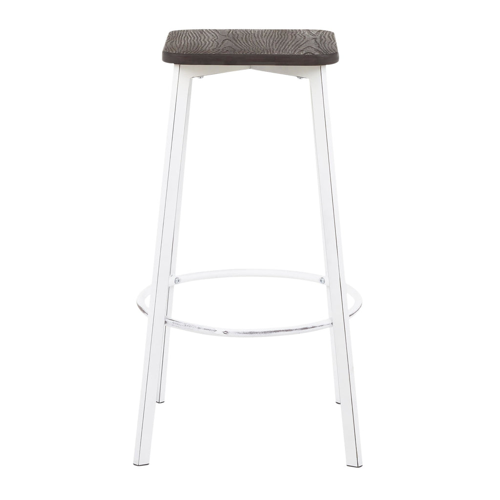 Clara Square 30" Fixed-Height Barstool - Set of 2 - Vintage White Metal, Espresso Bamboo
