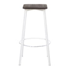 Clara Square 30" Fixed-Height Barstool - Set of 2 - Vintage White Metal, Espresso Bamboo