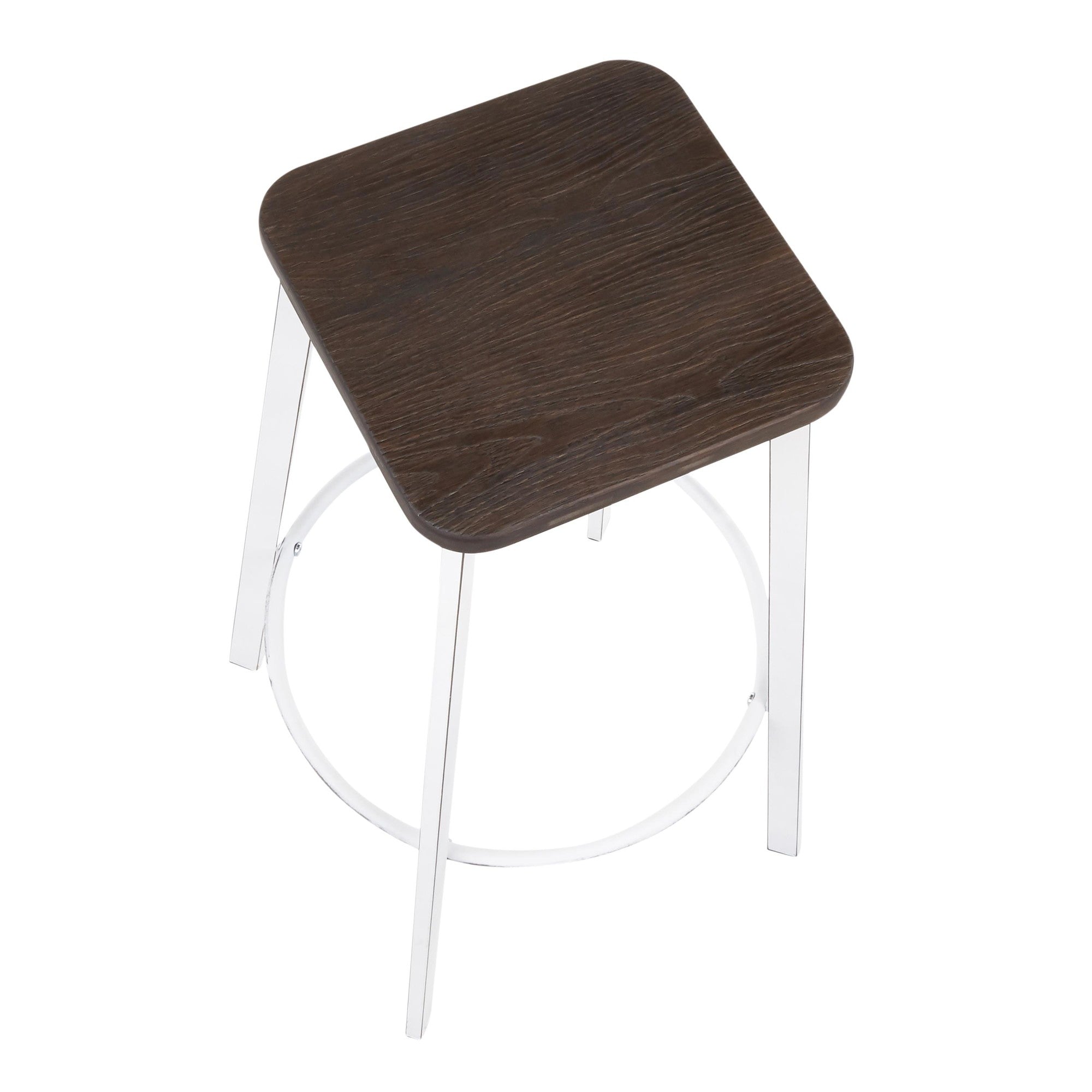 Clara Square 30" Fixed-Height Barstool - Set of 2 - Vintage White Metal, Espresso Bamboo