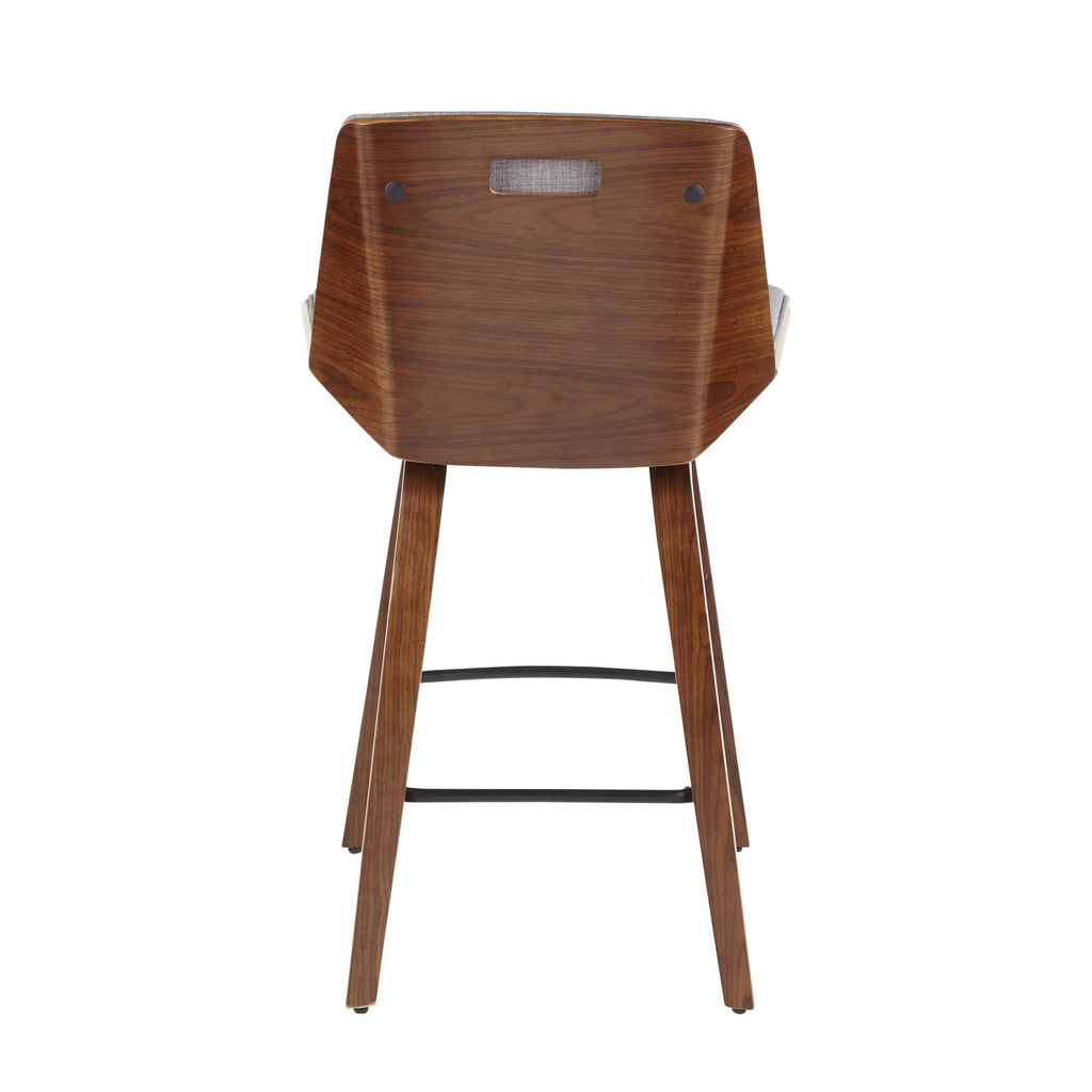 Corazza 26" Fixed-Height Counter Stool - Walnut Wood, Light Grey Fabric, Black Metal