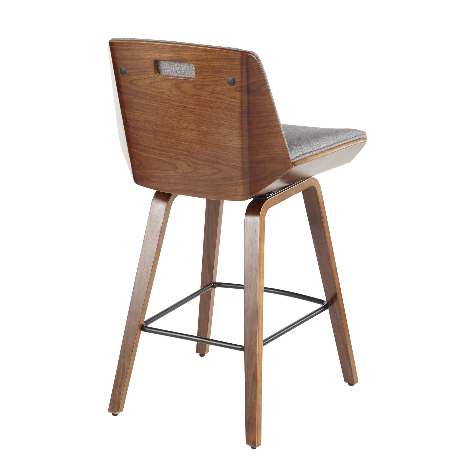 Corazza 26" Fixed-Height Counter Stool - Walnut Wood, Light Grey Fabric, Black Metal