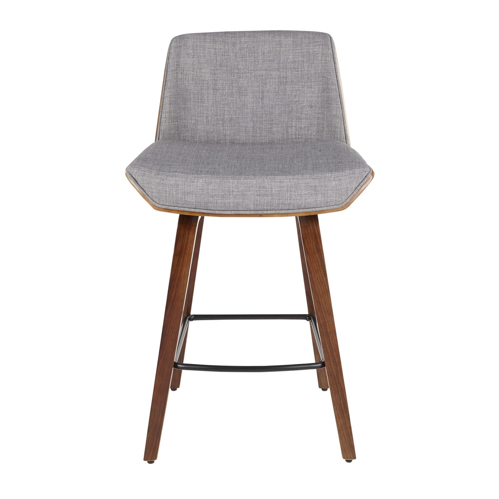Corazza 26" Fixed-Height Counter Stool - Walnut Wood, Light Grey Fabric, Black Metal
